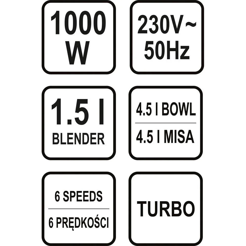 Küchenmaschine Mixer und Pürierstab - 1000W - Edelstahlschüssel mit 4,5 L - 1