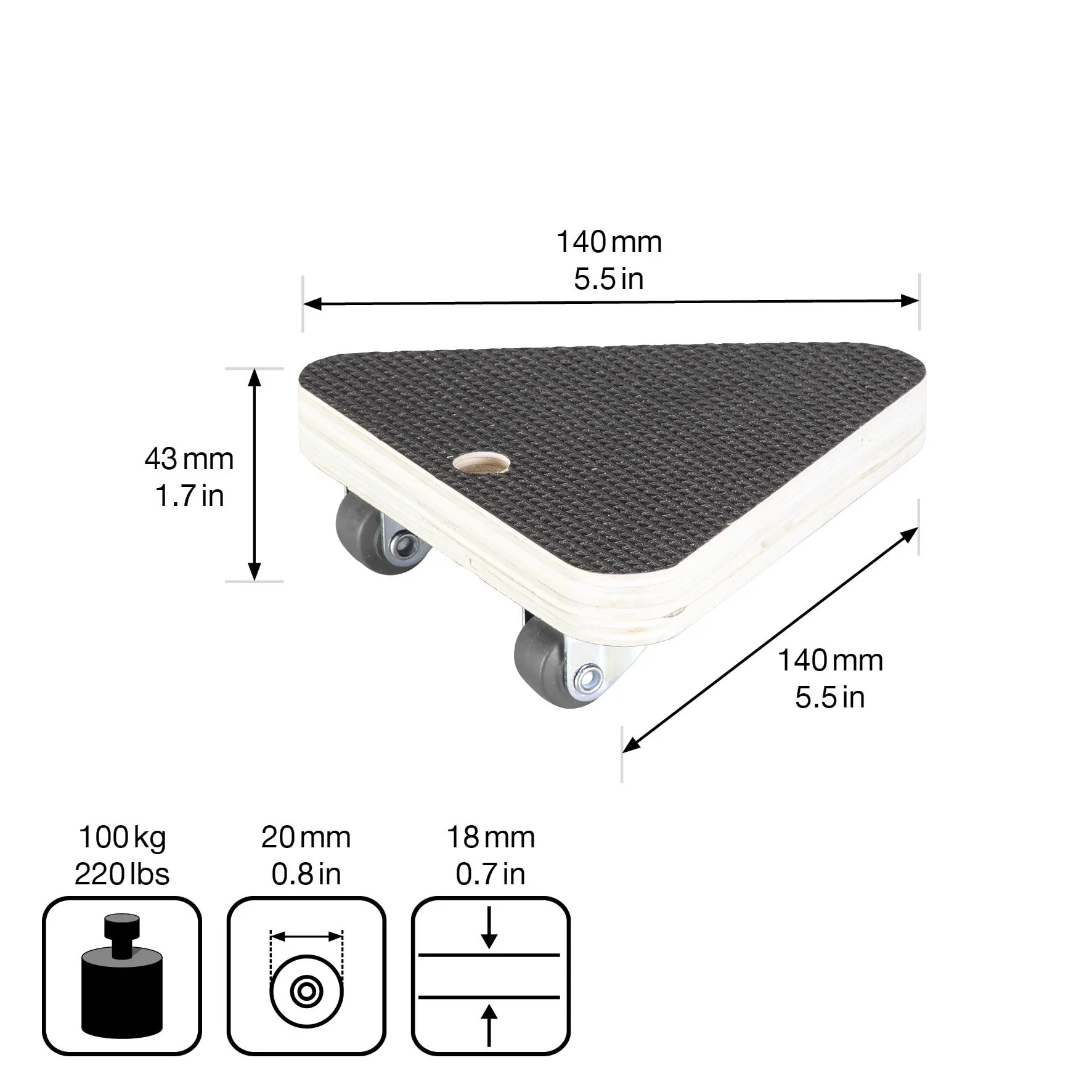 Transporthilfe MM 1314, 14 x 14 x 14 x 4,5 mm, softe Rollen Ø 20 mm, Multiplexplatte Maxigrip FSC®, Tragkraft 100 kg - 1