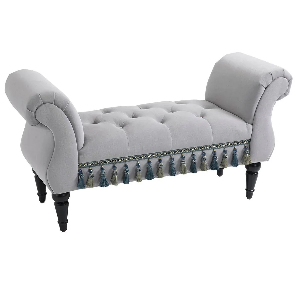 Luxus Sitzbank Polsterbank Hockerbank Polyester Kautschuk Schaumstoff Grau 117 x 40 x 58 cm - 0