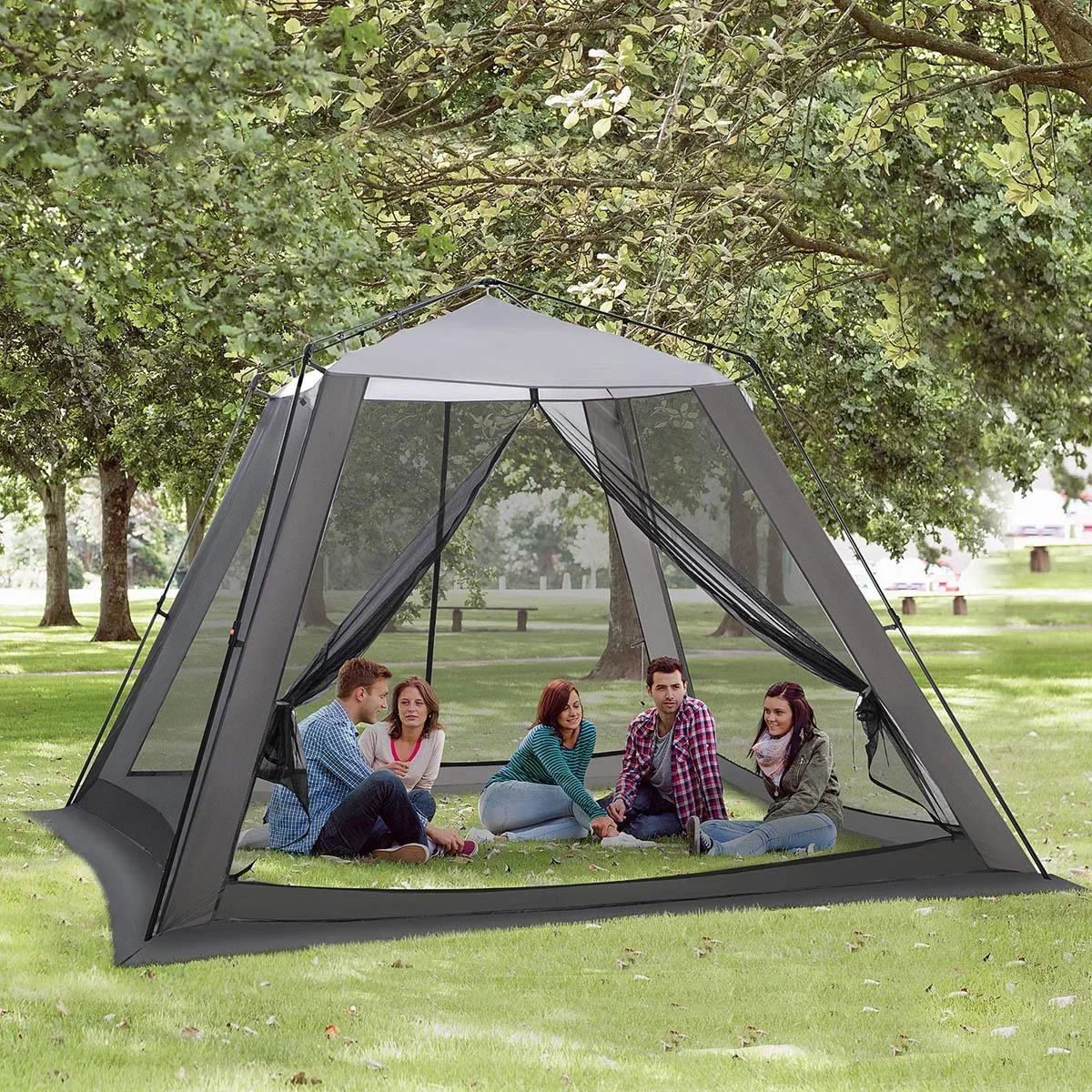 Gazebo für 6-8 Personen, Grau+Schwarz, 3 x 3 x 2 m - 1