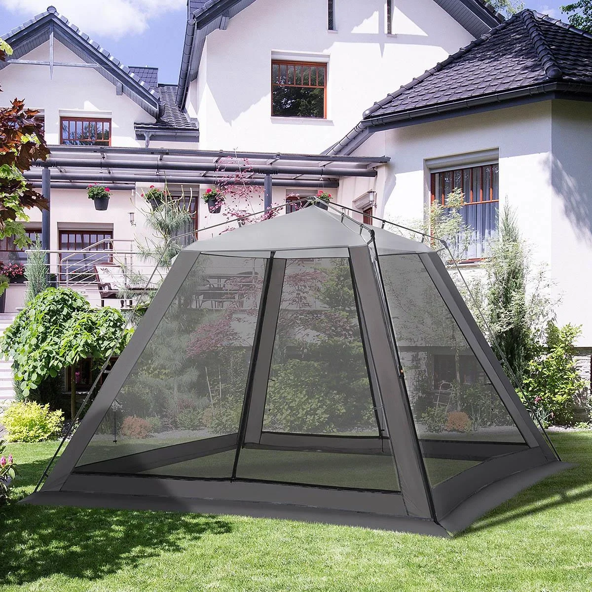 Gazebo für 6-8 Personen, Grau+Schwarz, 3 x 3 x 2 m - 2