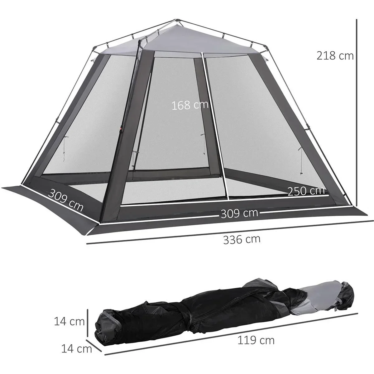 Gazebo für 6-8 Personen, Grau+Schwarz, 3 x 3 x 2 m - 4