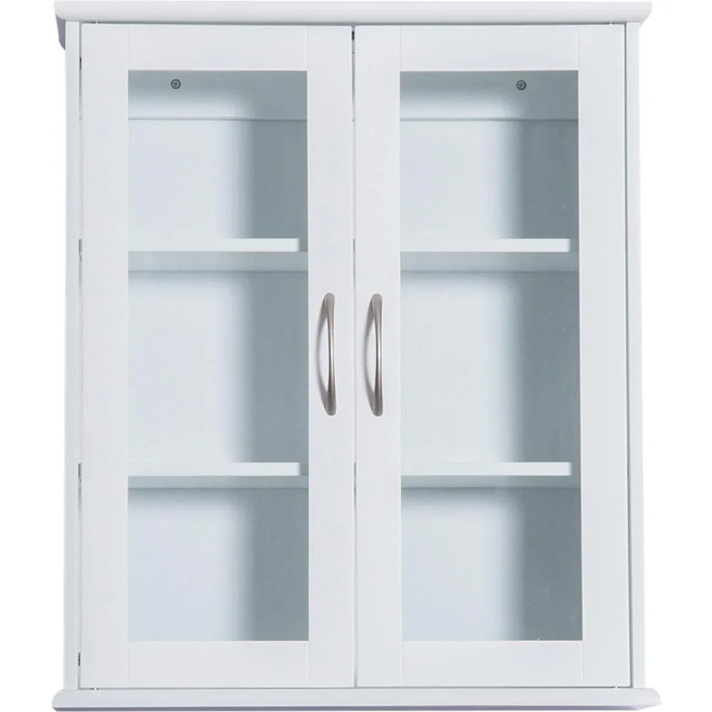 Wandschrank Hängeschrank Badschrank Mehrzweckschrank Küchenschrank 2 x Glastür Holz Weiß 53,5 x 16 x 62,5 cm - 2