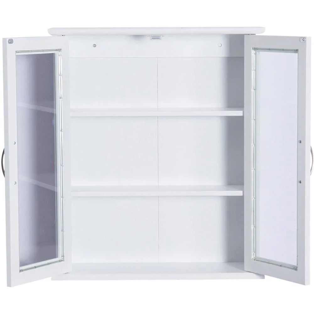 Wandschrank Hängeschrank Badschrank Mehrzweckschrank Küchenschrank 2 x Glastür Holz Weiß 53,5 x 16 x 62,5 cm - 3