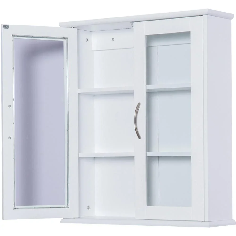 Wandschrank Hängeschrank Badschrank Mehrzweckschrank Küchenschrank 2 x Glastür Holz Weiß 53,5 x 16 x 62,5 cm - 6