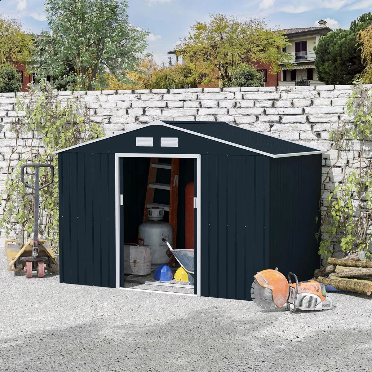 Werkzeugablage mit Bodenplatte Metall Schwarz 277 x 195 x 192 cm - 2