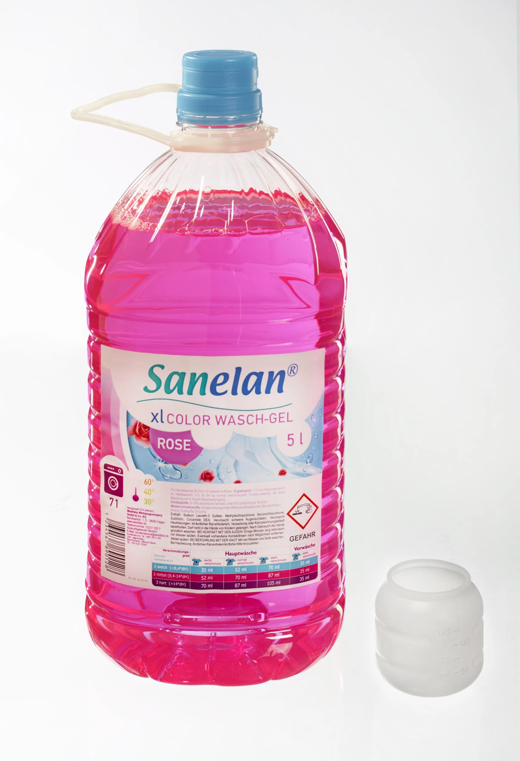 Waschgel Rose, 5 l inklusive Dosierbecher und Auslaufhahn - 0