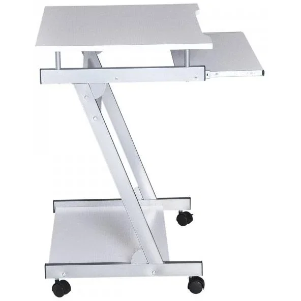 Schreibtisch Computertisch Bürotisch Rollbar mit Tastaturauszug Spanplatte, Stahl Weiß - 0