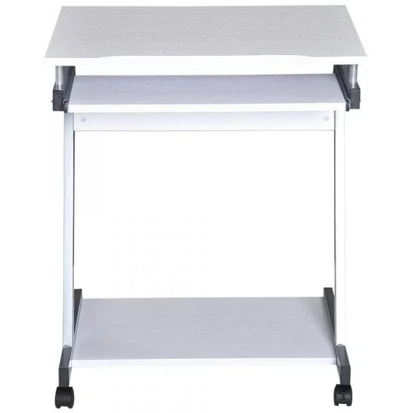 Schreibtisch Computertisch Bürotisch Rollbar mit Tastaturauszug Spanplatte, Stahl Weiß - 3