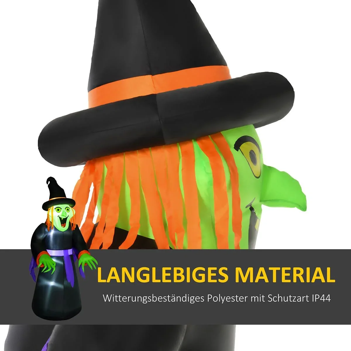 Aufblasbare Hexen Hexenkessel Figur Luftfigur Halloween Deko mit LED Beleuchtung Polyester Schwarz 100 x 100x 252 cm - 3