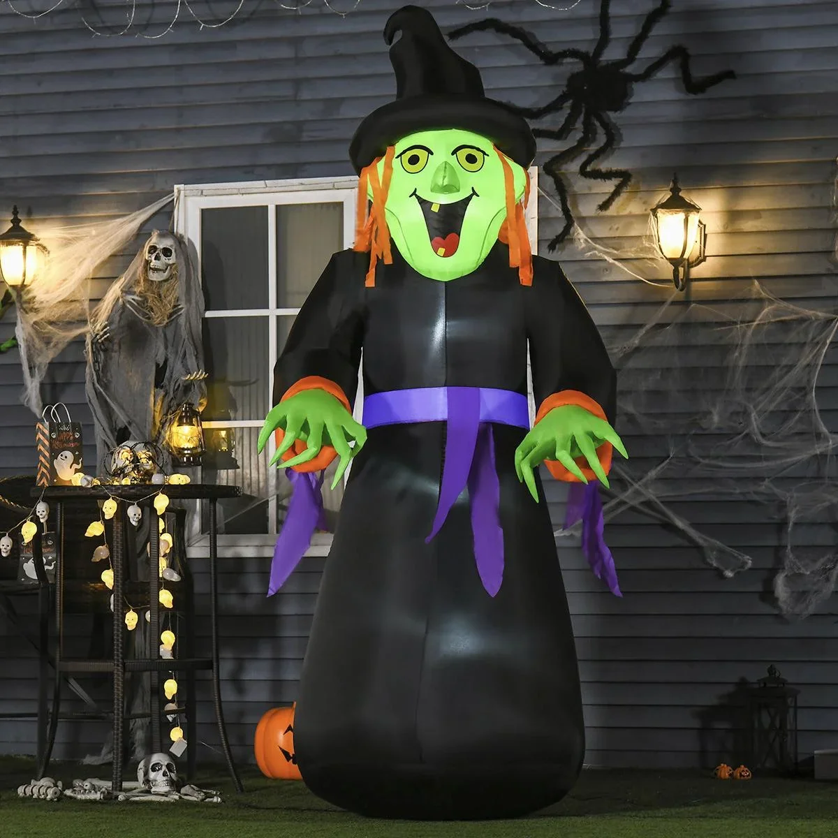 Aufblasbare Hexen Hexenkessel Figur Luftfigur Halloween Deko mit LED Beleuchtung Polyester Schwarz 100 x 100x 252 cm - 4
