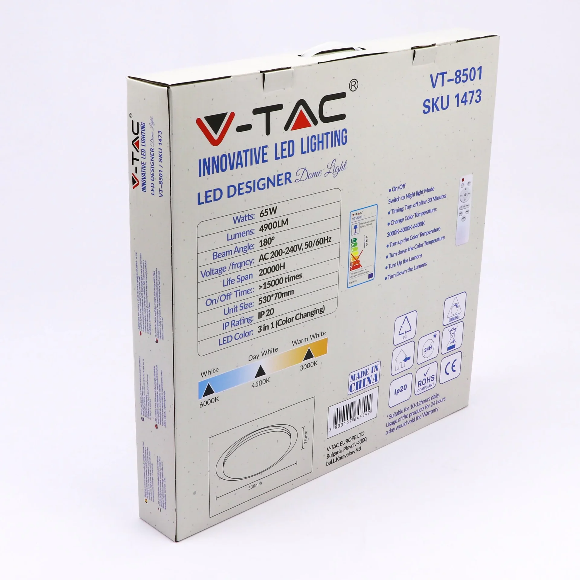 VT-8501 LED-Deckenleuchte mit Fernbedienung - 65W - Farbtemperatur einstellbar - F500 - 4