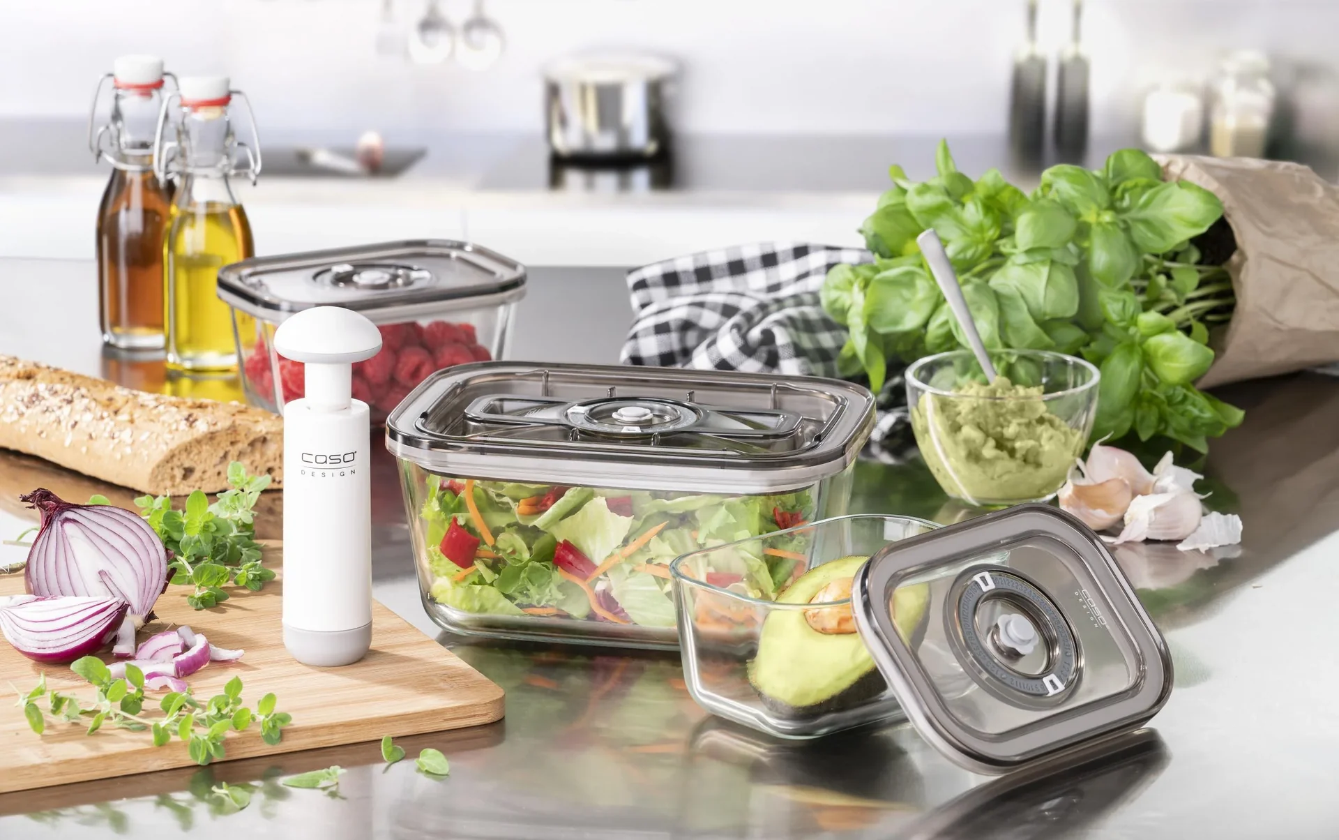 Vakuum-Frischebehälter, 3er Set - 1 x 1500 ml und 2 x 500 ml - 4