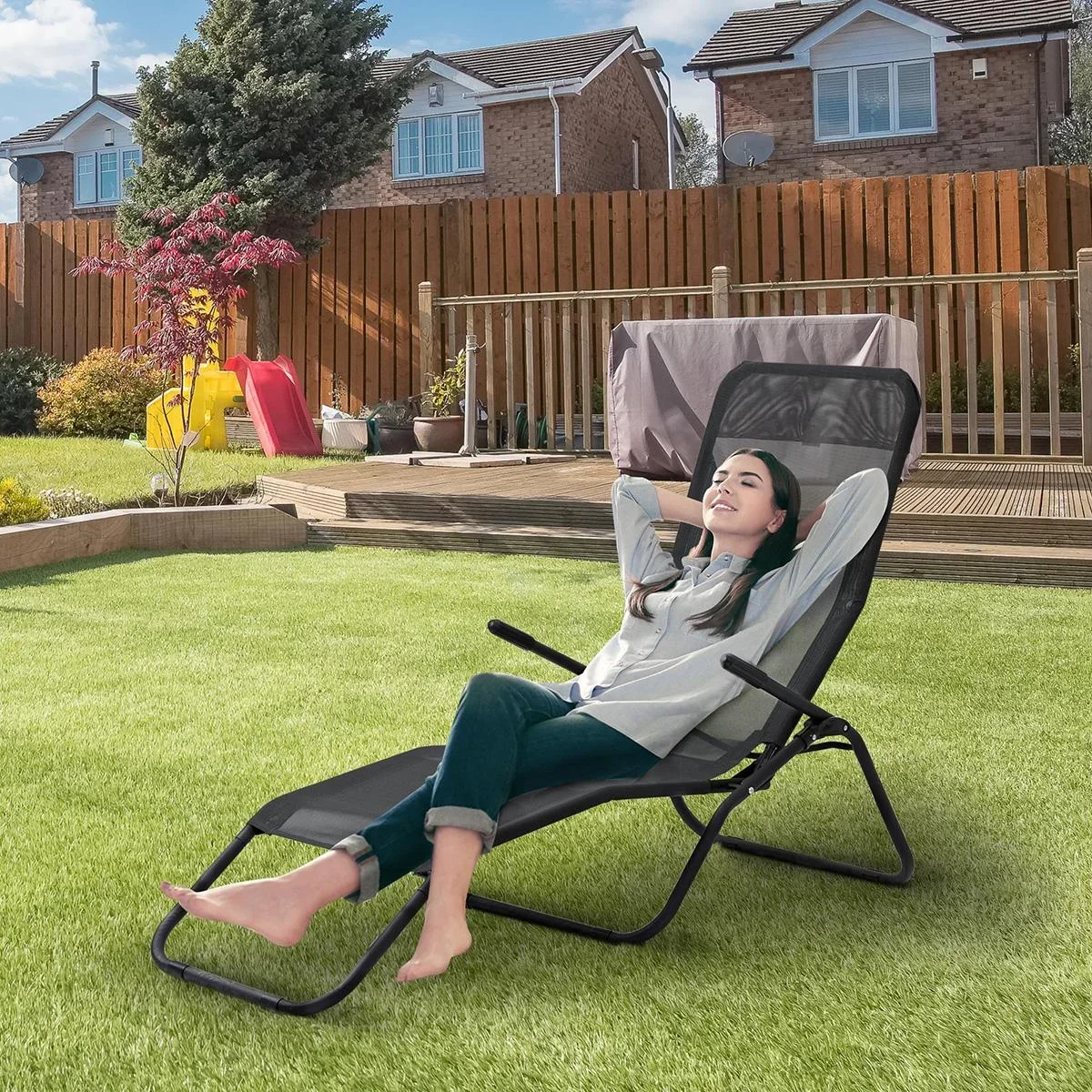 Liegestuhl klappbar Sonnenliege Gartenliege verstellbar Textilene Stahl Schwarz 62 x 143 x 97 cm - 0