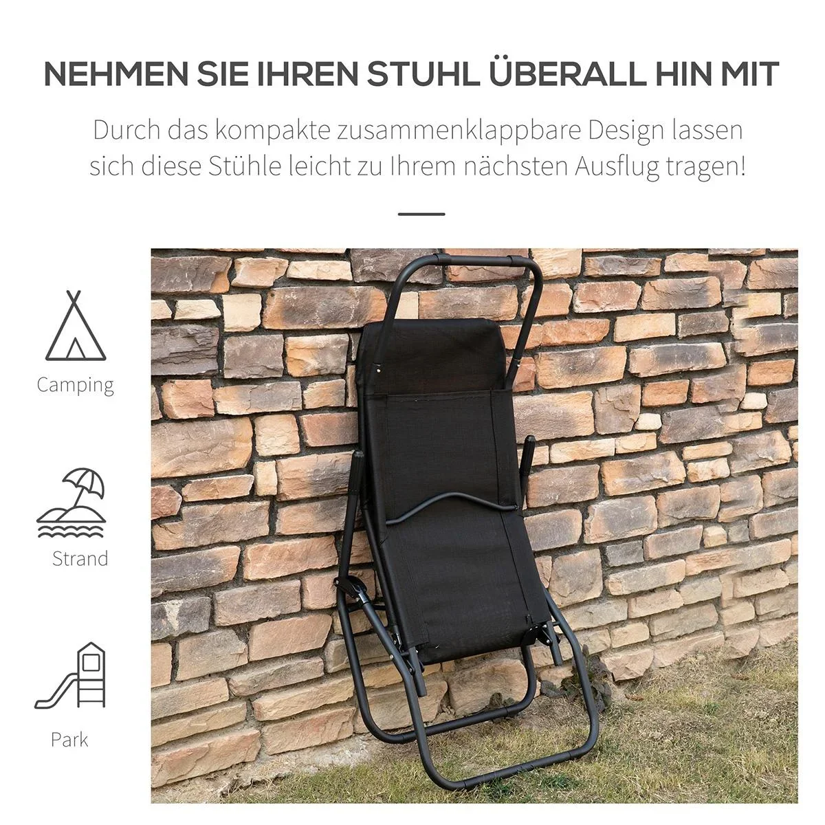 Liegestuhl klappbar Sonnenliege Gartenliege verstellbar Textilene Stahl Schwarz 62 x 143 x 97 cm - 1