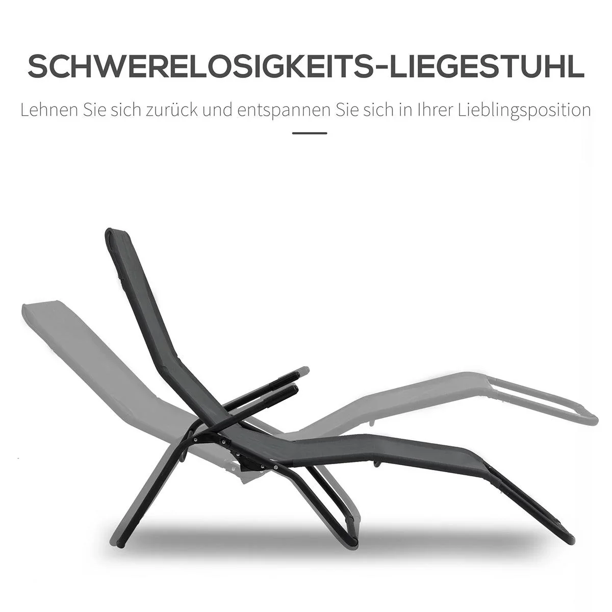 Liegestuhl klappbar Sonnenliege Gartenliege verstellbar Textilene Stahl Schwarz 62 x 143 x 97 cm - 3