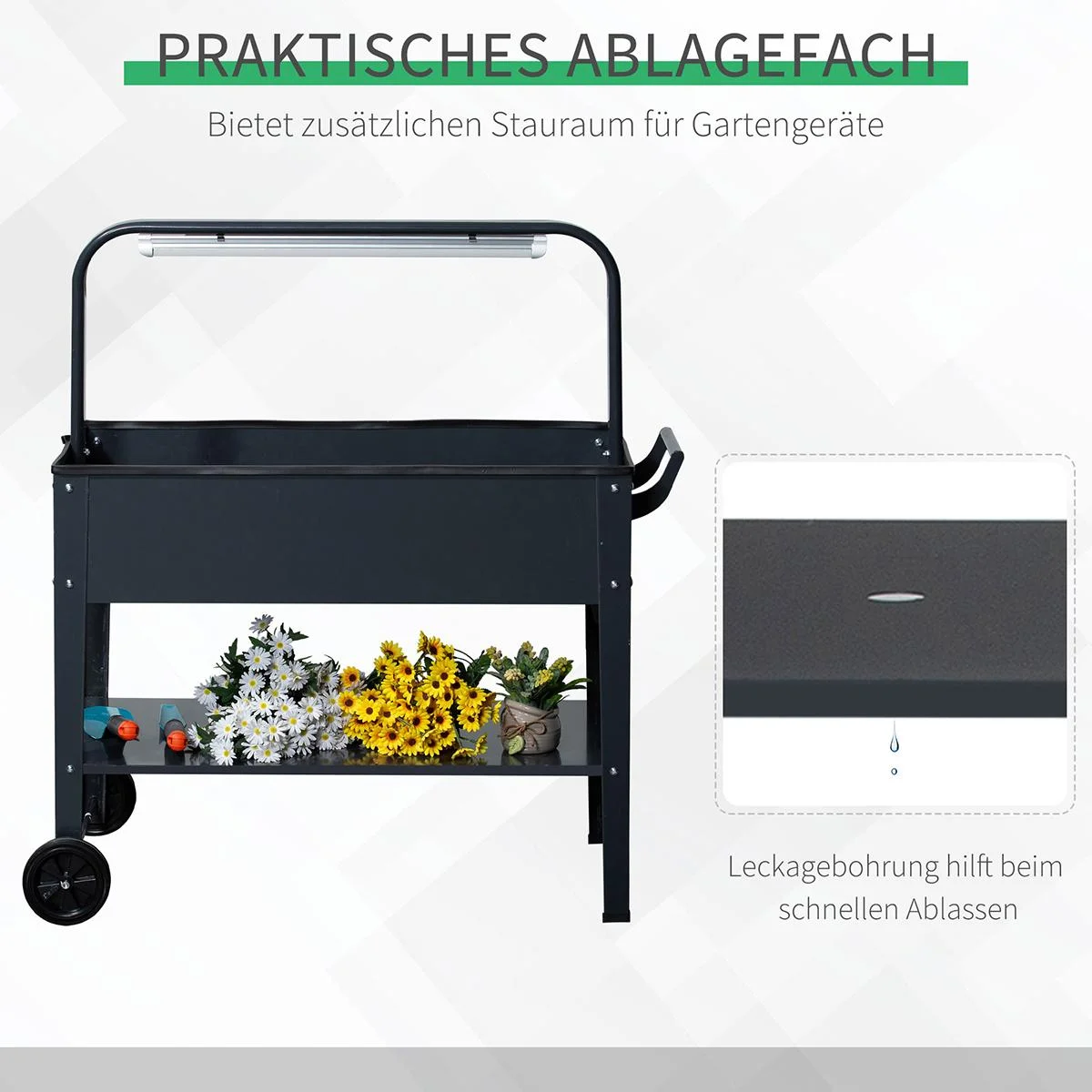 Hochbeet mit LED-Licht und Rädern dunkelgrau - 2