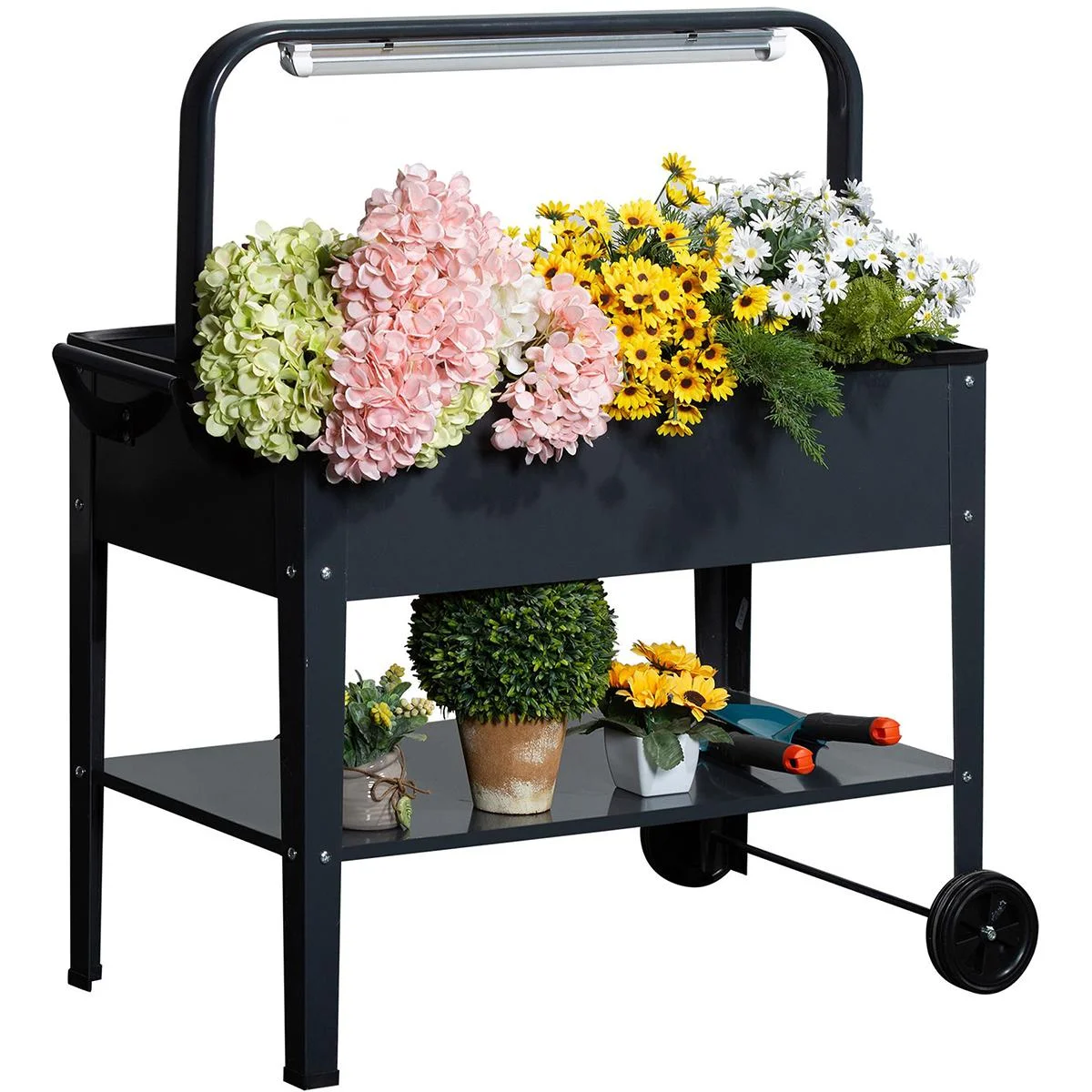 Hochbeet mit LED-Licht und Rädern dunkelgrau - 4