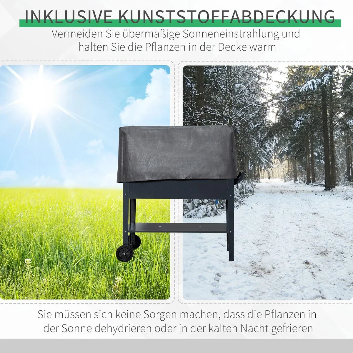 Hochbeet mit LED-Licht und Rädern dunkelgrau - 6
