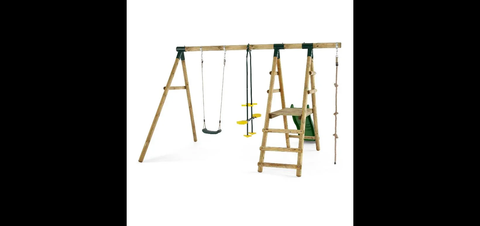 Holz Schaukelset Meerkat, Outdoor-Schaukelset, Kinder, Einzelschaukel, Kletterseil, Tellerwippe, Rutsche, natur - 1