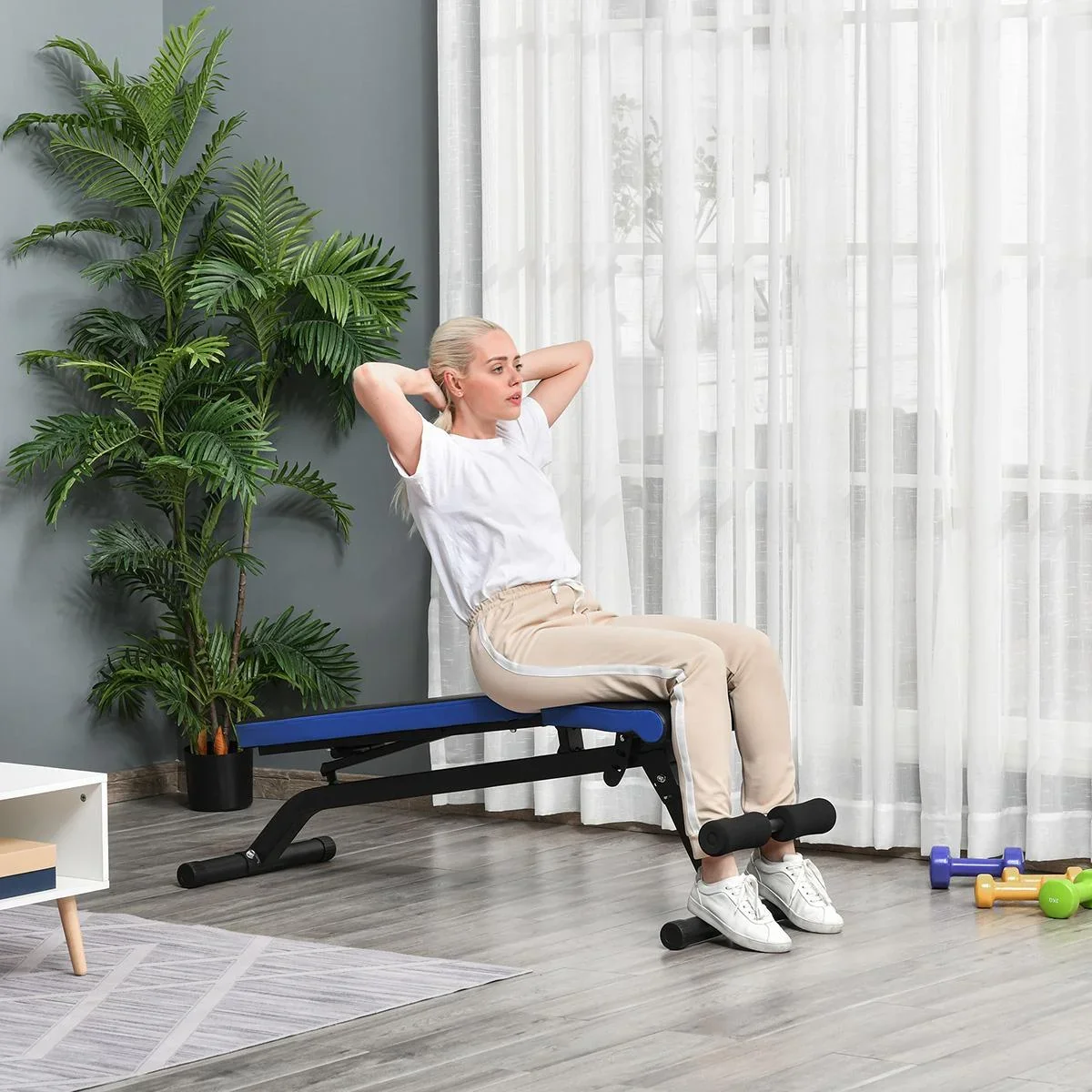 Sit Up Bank Bauchtrainer mit Trainingsseile Trainingsbank für Zuhause Fitnessstudio Multifunktion Verstellbar&klappbar 1 - 1