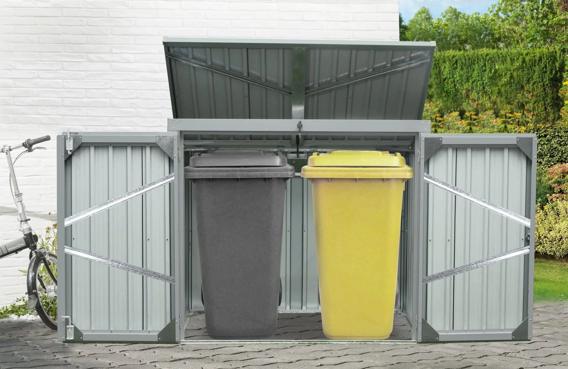 Metall Mülltonnenbox 2-fach anthrazit/lichtgrau, 101x158x134 cm - 6