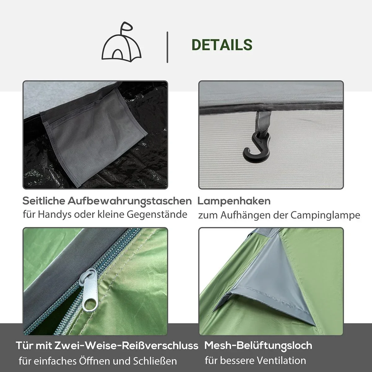Campingzelt für 2 Personen dunkelgrün - 6