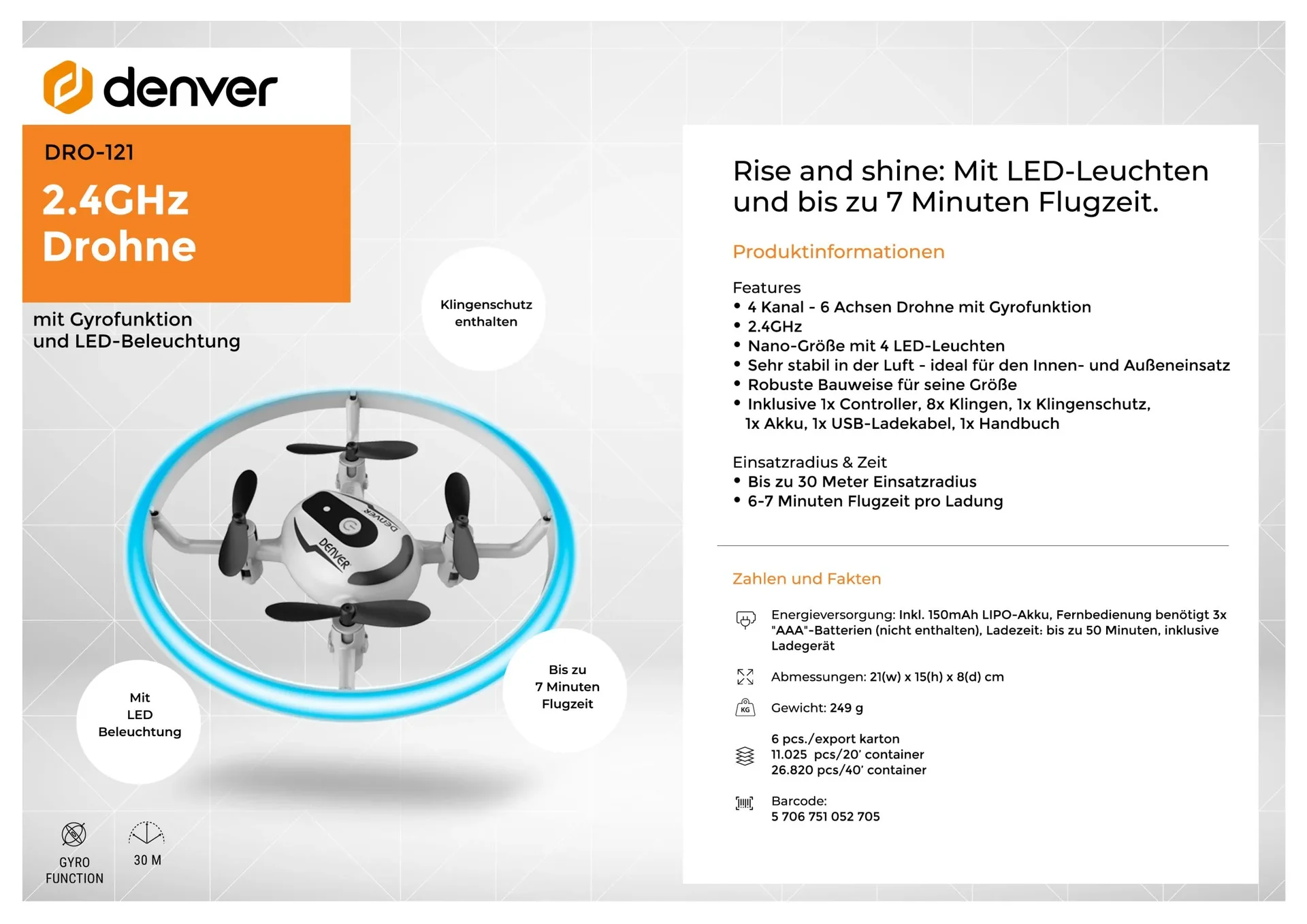 Drohne mit Gyrofunktion und LED-Licht, 2.4 Ghz - 1