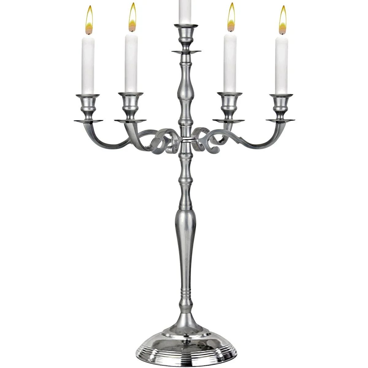 Kerzenständer silber glänzend Aluminium 40cm 5-armig Kandelaber - 0