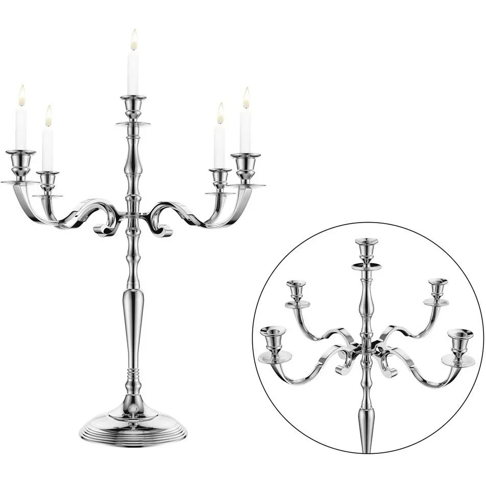 Kerzenständer silber glänzend Aluminium 40cm 5-armig Kandelaber - 3