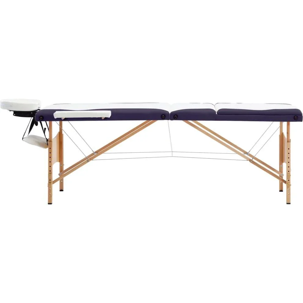 Klappbarer Massagetisch 3 Zonen Holz weiß und lila - 0