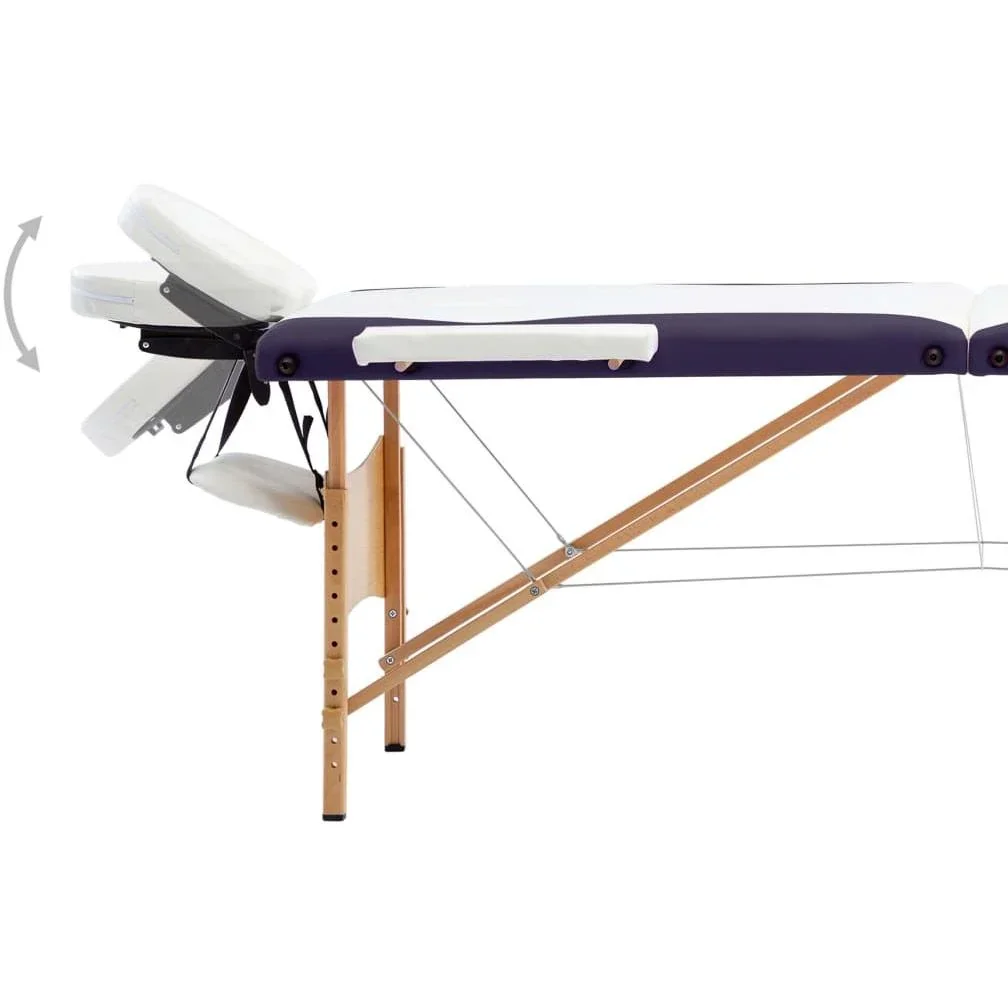 Klappbarer Massagetisch 3 Zonen Holz weiß und lila - 3