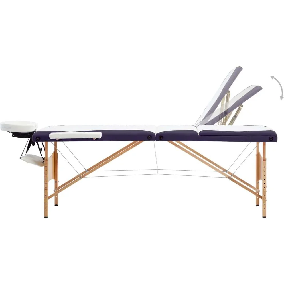 Klappbarer Massagetisch 3 Zonen Holz weiß und lila - 5