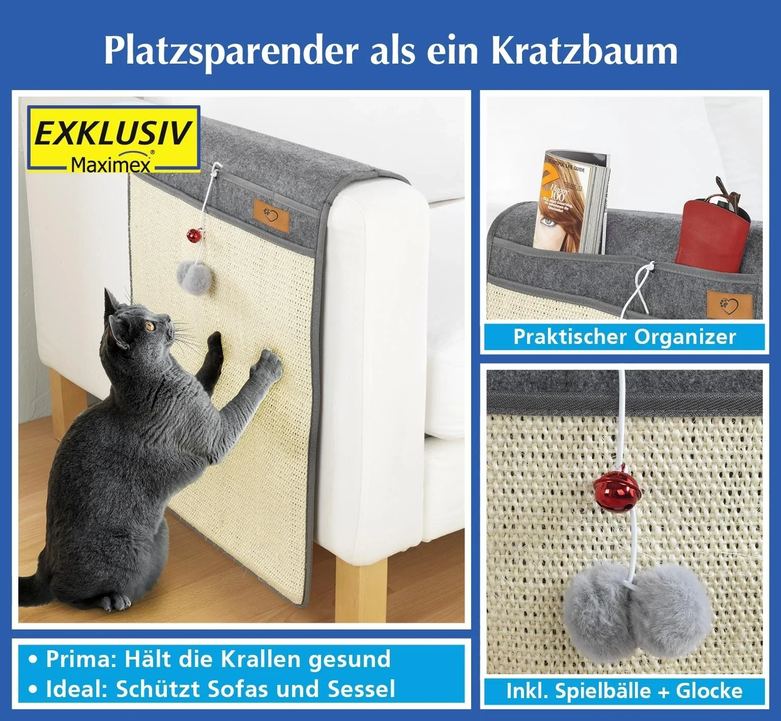 Katzen-Kratzmatte, Anthrazit/ Beige, 128 x 45 cm - 5