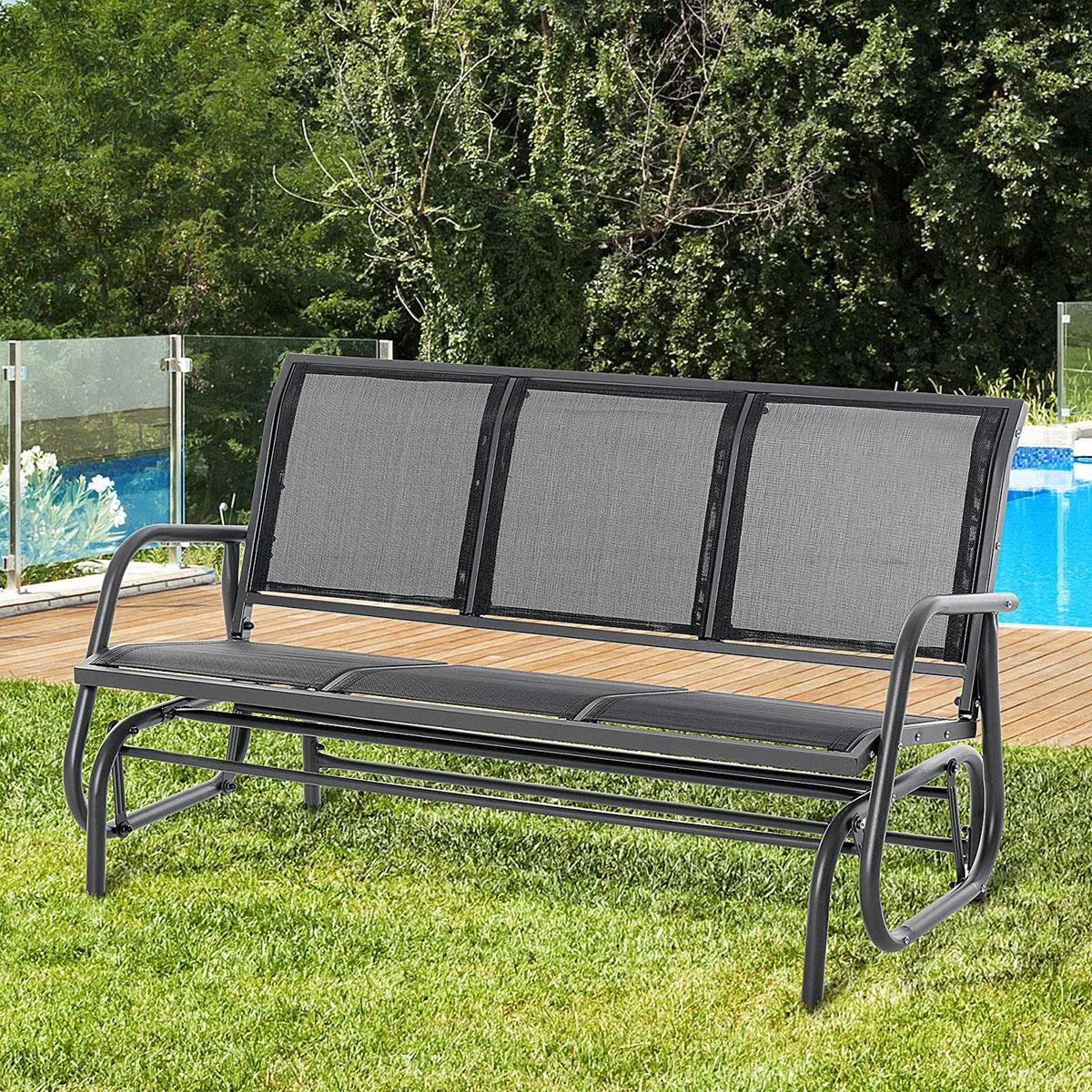 Schaukelbank 2-Sitzer Gartenbank Gartenschaukel Sitzbank Parkbank Metall Gartenmöbel Schwarz 151 x 75 x 85 cm - 0