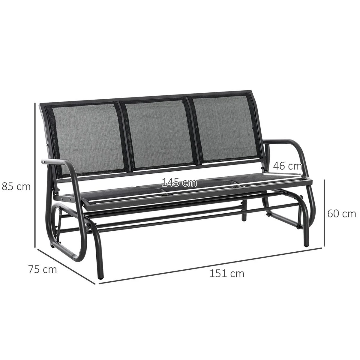 Schaukelbank 2-Sitzer Gartenbank Gartenschaukel Sitzbank Parkbank Metall Gartenmöbel Schwarz 151 x 75 x 85 cm - 3