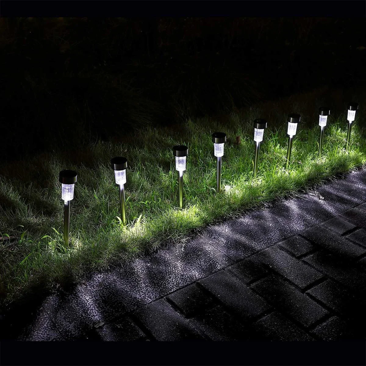 LED Solarlampen 8er Set - Edelstahl - Gartenbeleuchtung - Strahler- 31cm - Verschiedene Farben - 0