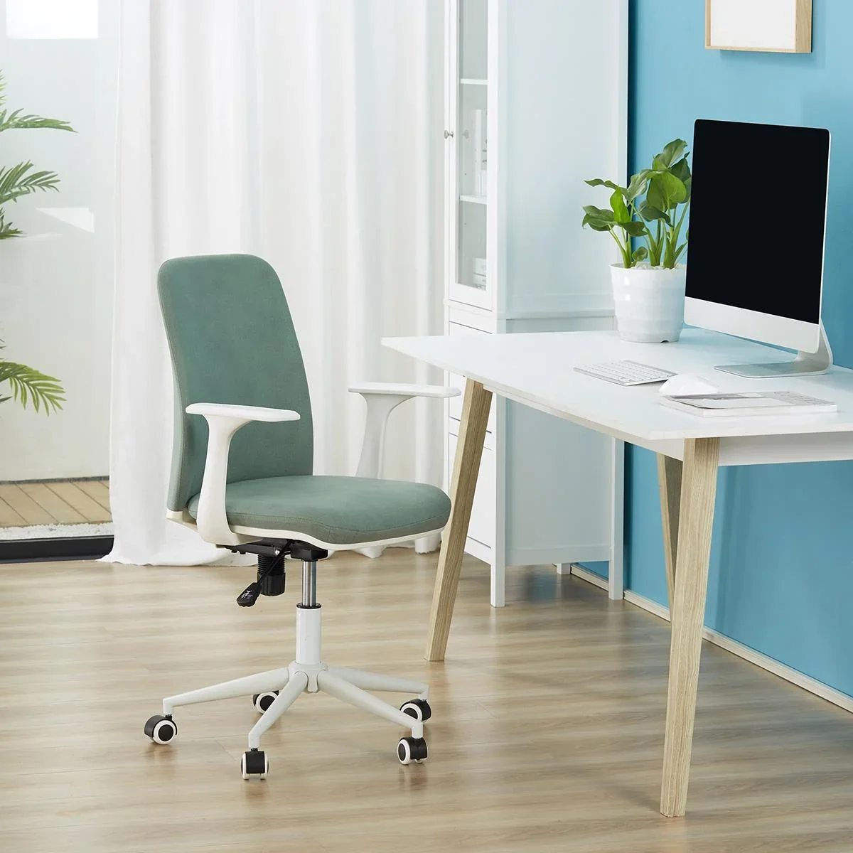 Bürostuhl mit Wippenfunktion Home-Office-Stuhl höhenverstellbarer Schreibtischstuhl ergonomisch 360°-Drehräder Schaumsto - 2