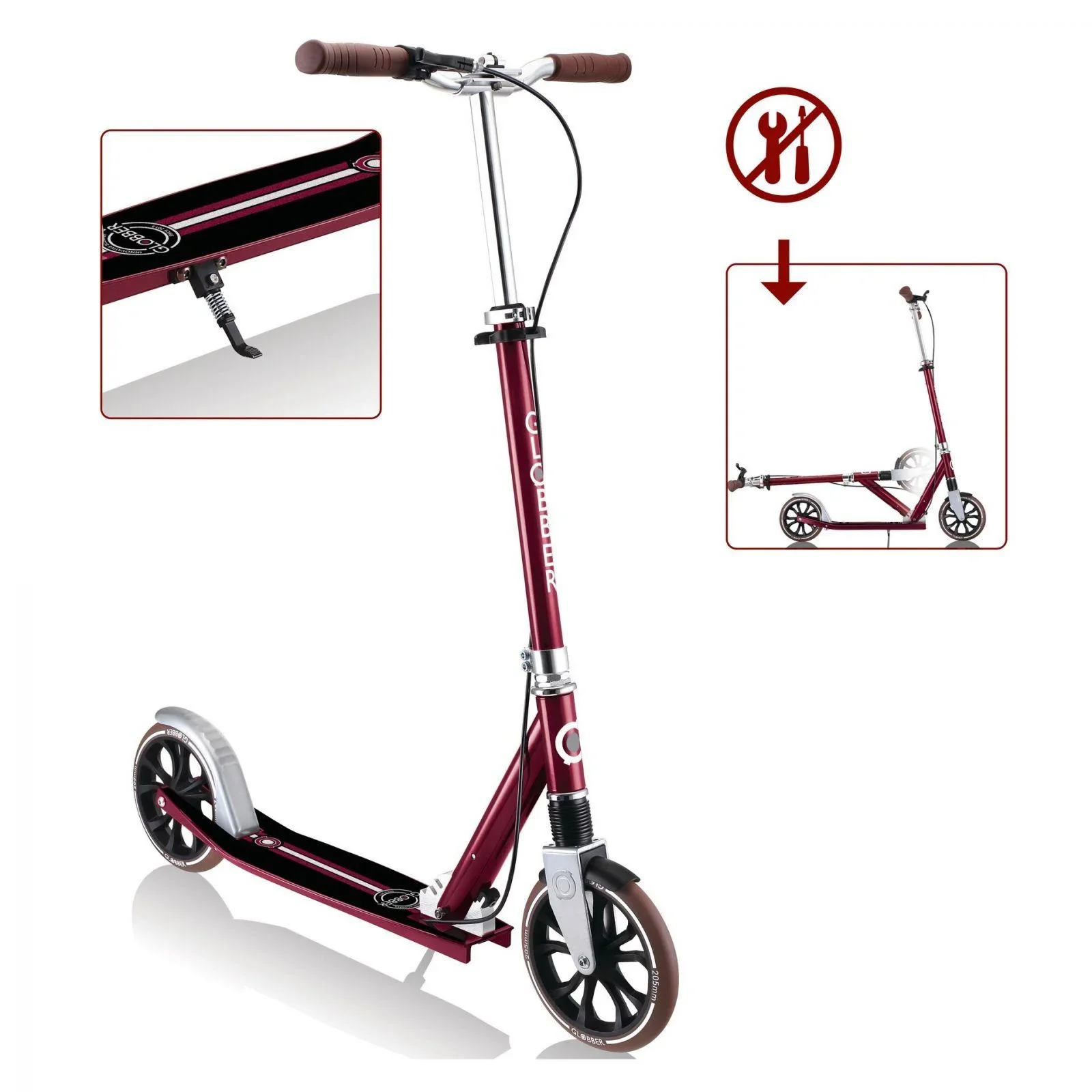 NL 205 Deluxe Tretroller, 205 mm, ABEC 7, Handbremse, höhenverstellbar, Frontfederung, Klappmechanismus, rot - 3