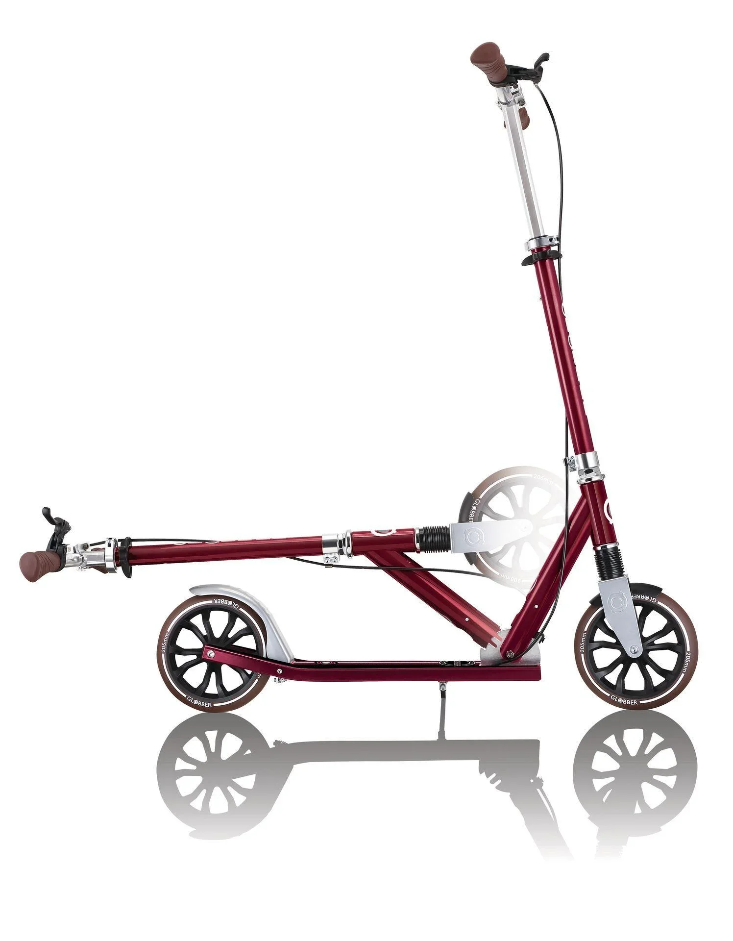 NL 205 Deluxe Tretroller, 205 mm, ABEC 7, Handbremse, höhenverstellbar, Frontfederung, Klappmechanismus, rot - 5