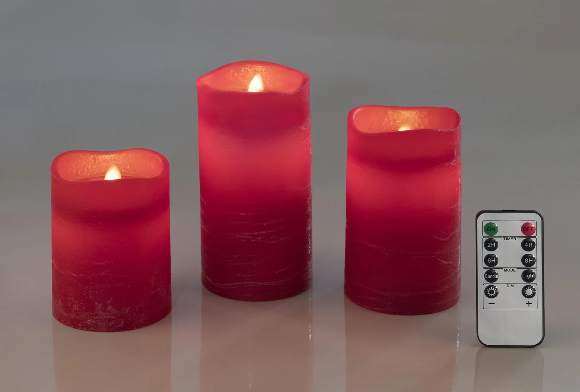 LED Echtwachskerzen mit Timer und Flackerlicht - 3er Set in rot - 2