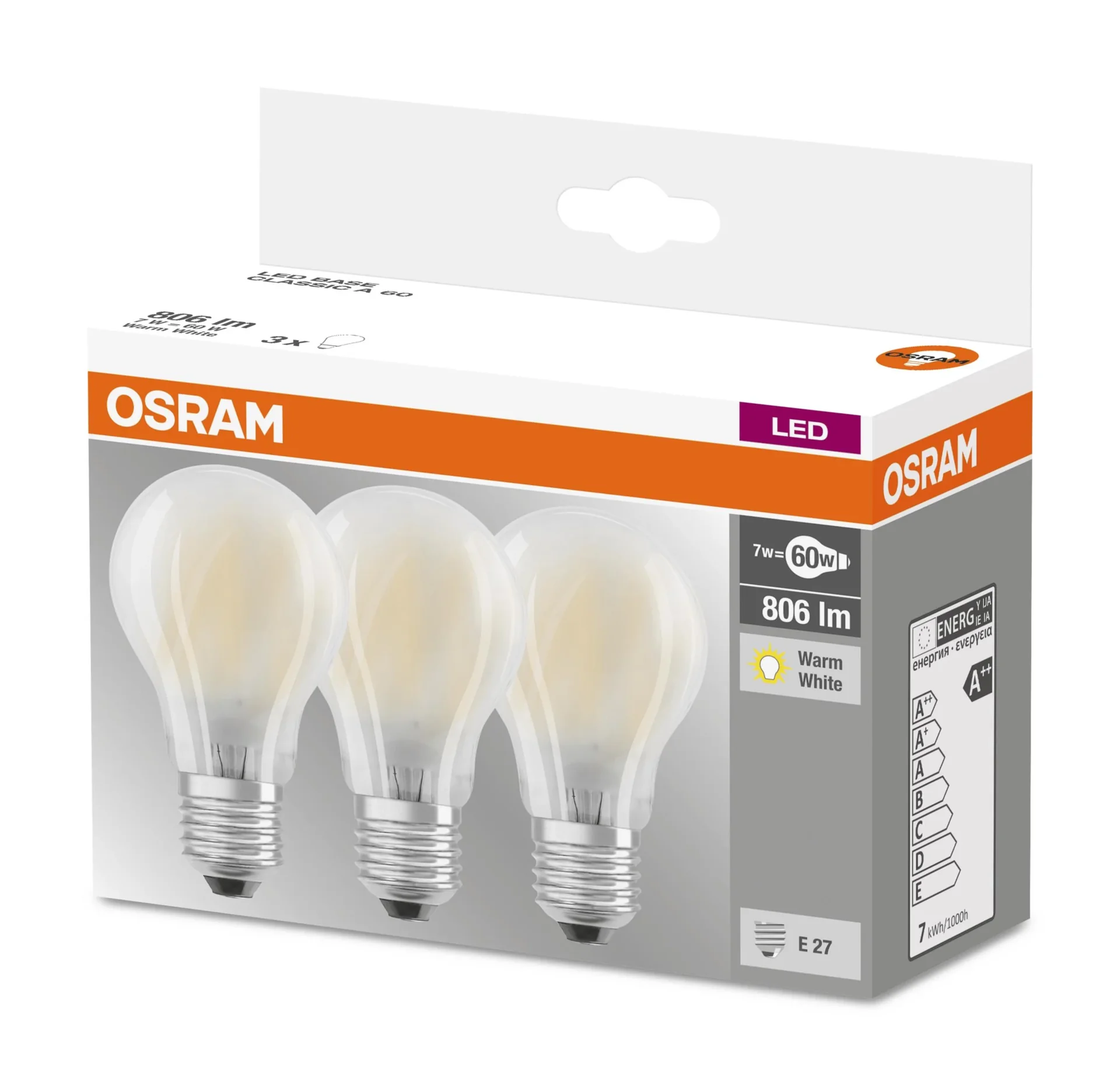 BASE RETRO LED Lampe mit 7 Watt, E27, warmweiß, matt - 3 Stück - 0