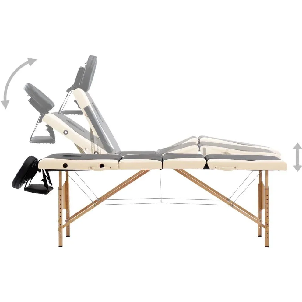 Klappbarer Massagetisch 4 Zonen Holz schwarz und beige - 0