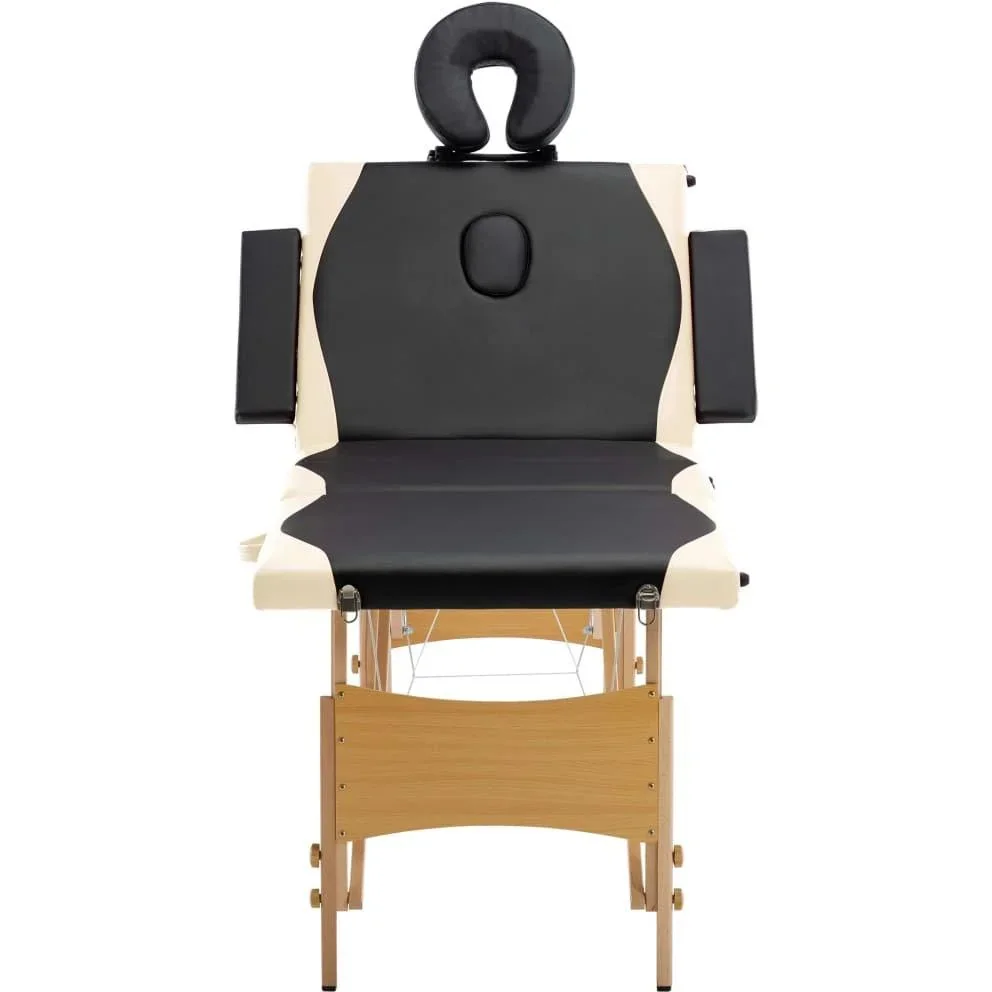 Klappbarer Massagetisch 4 Zonen Holz schwarz und beige - 2