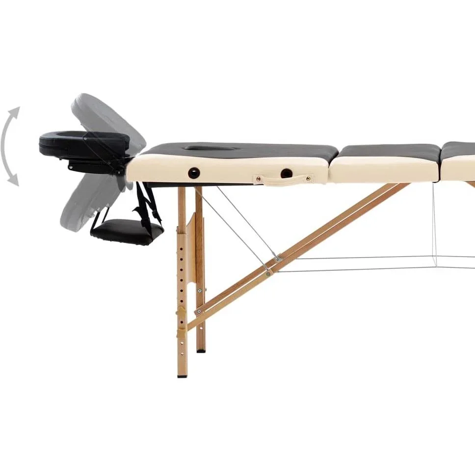 Klappbarer Massagetisch 4 Zonen Holz schwarz und beige - 3