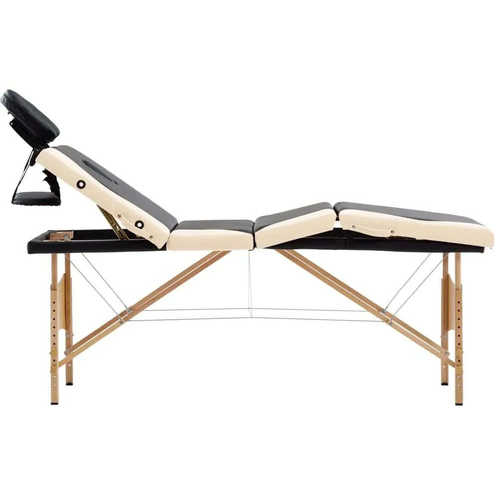 Klappbarer Massagetisch 4 Zonen Holz schwarz und beige - 5