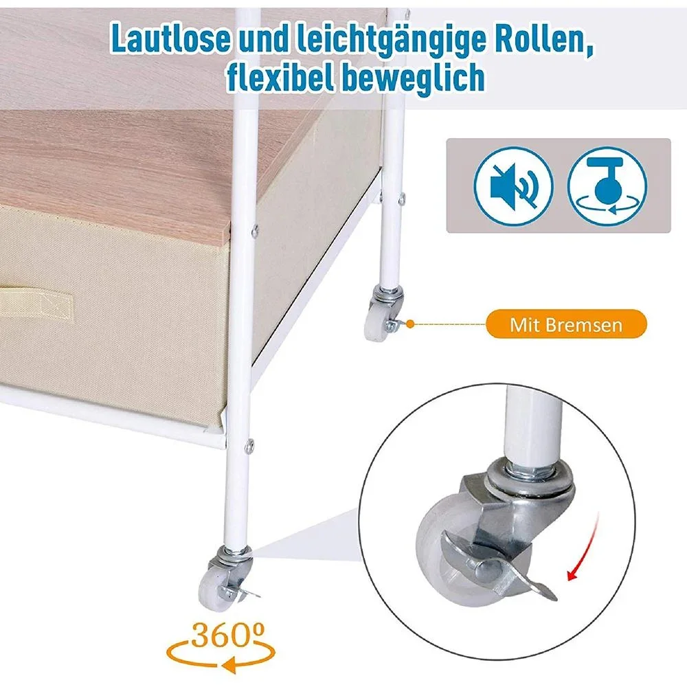 Kleiderständer Rollgarderobe mit Schubladen Hacken aus Metall+Holz weiß L99 x B47 x H185 cm - 4