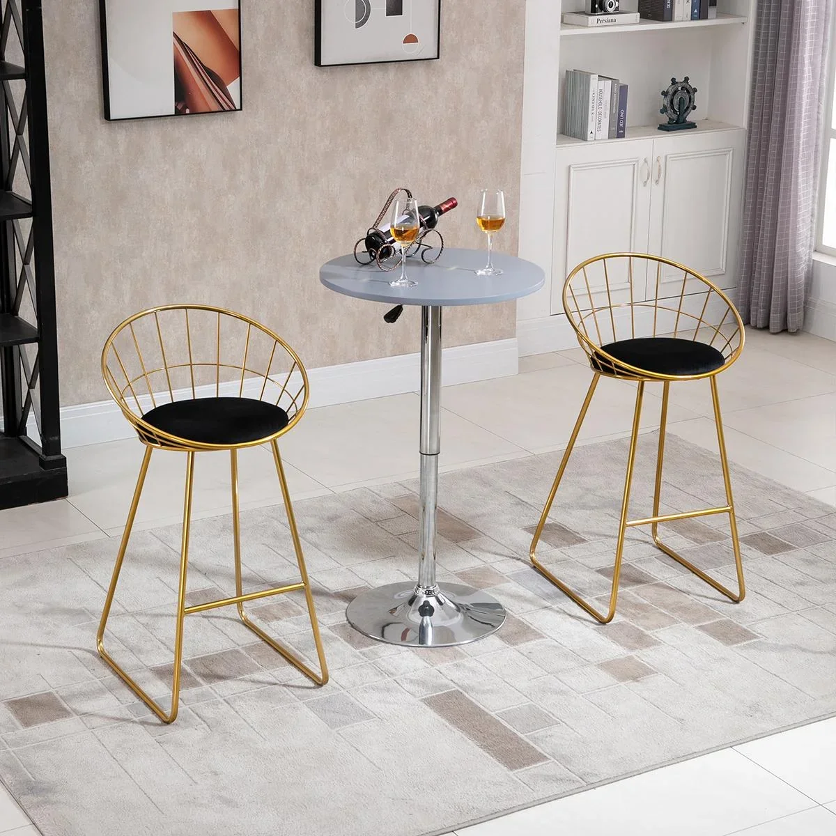 2-tlg. Barhocker Küchenhocker mit Rückenlehne Kunststoffstifte für Küche Esszimmer Metall Samt-Touch-Polyester-Gewebe Sc - 1