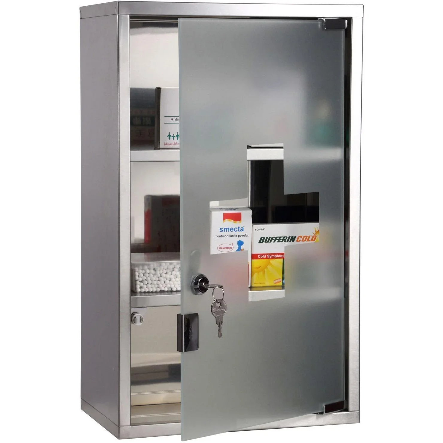 Edelstahl Medizinschrank mit Schloss und 3 Fächern - 5