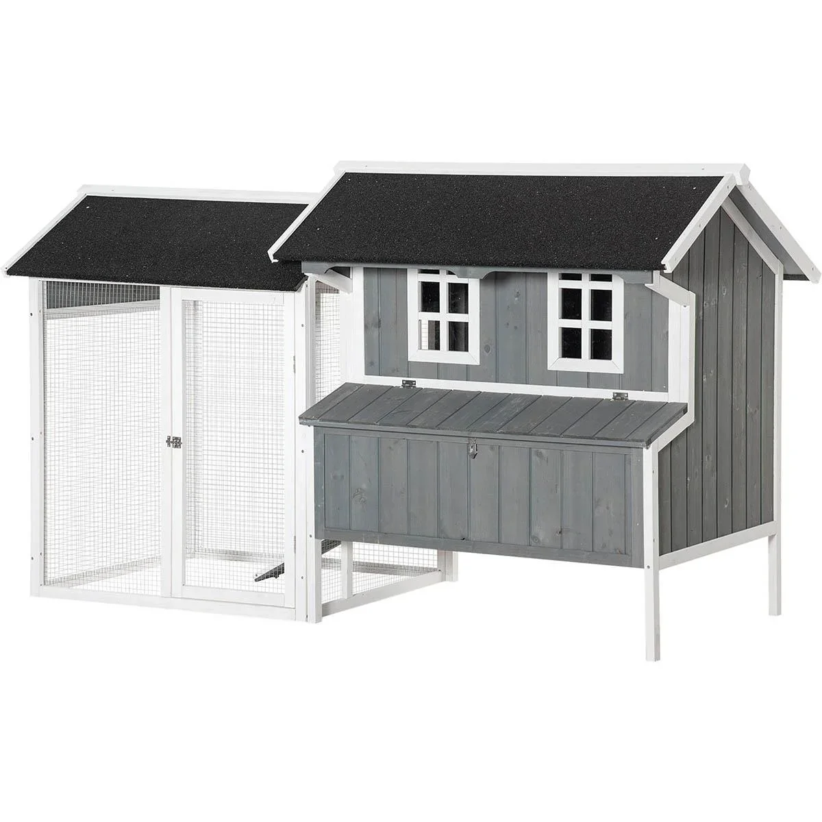 Hühnerstall mit Nistkasten winterfest 2 Etagen Kiefer Stahl Asphalt grau 209,5 x 96 x 123 cm - 0